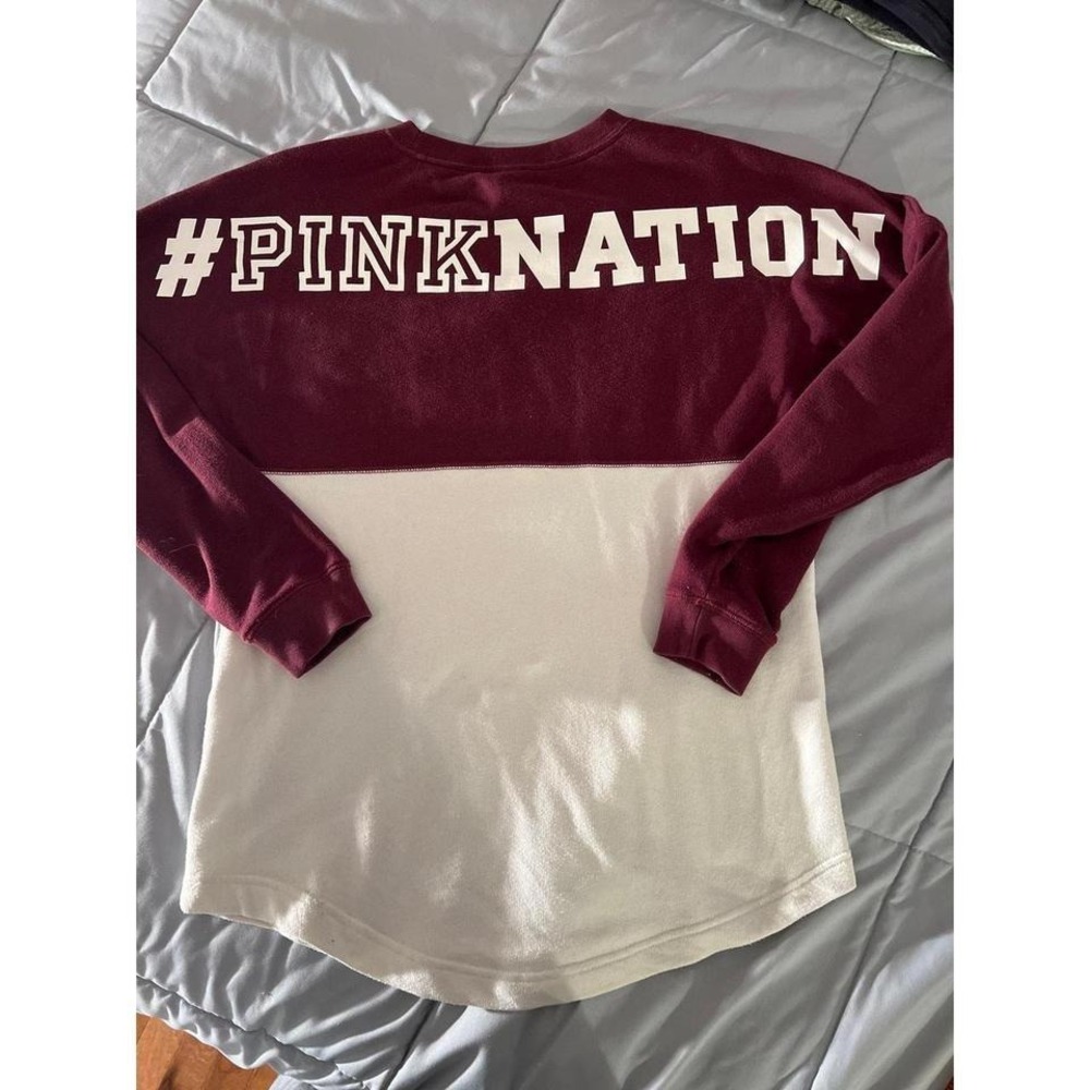 VTG VS PINK Long Sleeve Maroon Cream Dog Logo #PINKNATION Sweatshirt Sz S - Picture 5 of 5